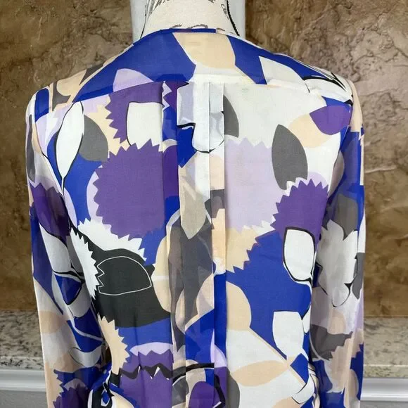 Diane Von Furstenberg 100% Silk Dress Long Sleeve Hi-Lo Floral Summer Dress Sz 6 - Picture 5 of 15